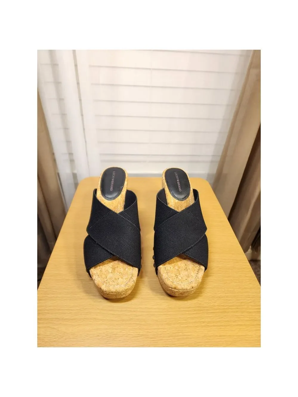 Lucky Brand Studded Criss-cross Cork Platform Wedge Slip On Sandals - 10 M BLACK